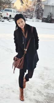 Knit dress and jacket for winter look