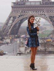 La Tour Eiffel dress and Braided Hairstyle Look
