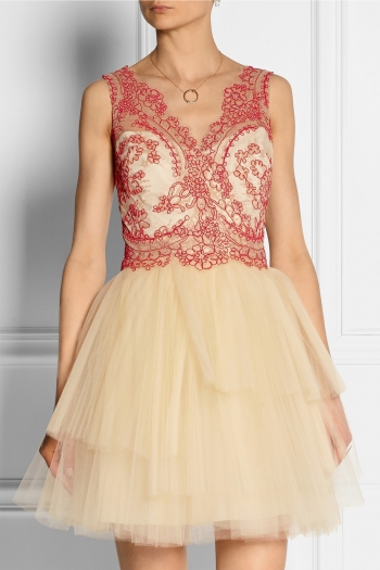 Corded lace and tulle mini dress