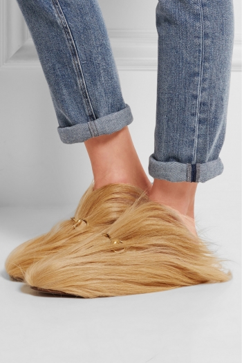 GUCCI Horsebit-detailed goat hair slippers