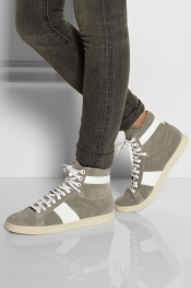 SAINT LAURENT Leather-trimmed suede high-top sneakers