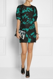 MILLY Mesh-paneled printed faille dress