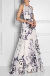 LELA ROSE Printed cotton-gauze and silk gown