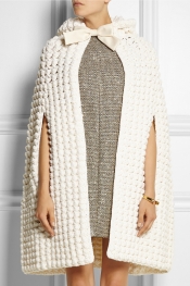 SAINT LAURENT Hooded crocheted wool-blend cape