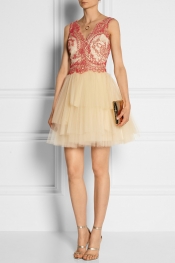 MARCHESA NOTTE Corded lace and tulle mini dress