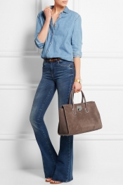 JIMMY CHOO Riley leather-trimmed suede tote