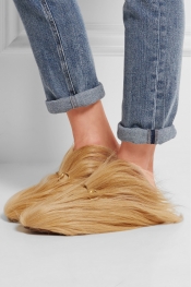 GUCCI Horsebit-detailed goat hair slippers