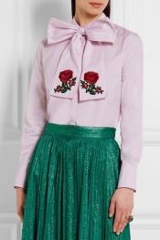 GUCCI Embroidered pussy-bow cotton blouse