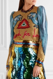 GUCCI Appliquéd sequin-embellished intarsia knitted sweater