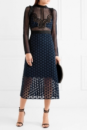 SELF-PORTRAIT Ruffled georgette-trimmed guipure lace dress