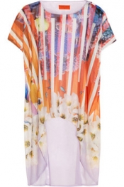 CLOVER CANYON Printed fine-jersey and silk-chiffon top
