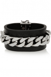 Glam rock trend FENDI Silver-tone chain and leather bracelet
