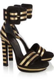 Saint Laurent Striped suede and metallic-leather sandals